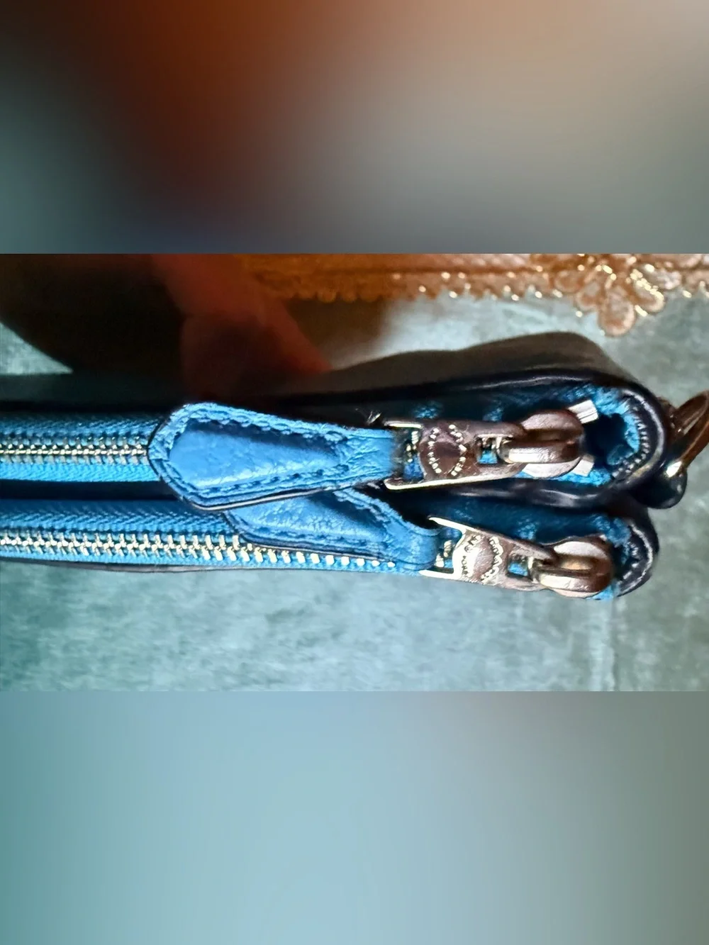 Coach Double Zip Wristlet Pool Blue Color